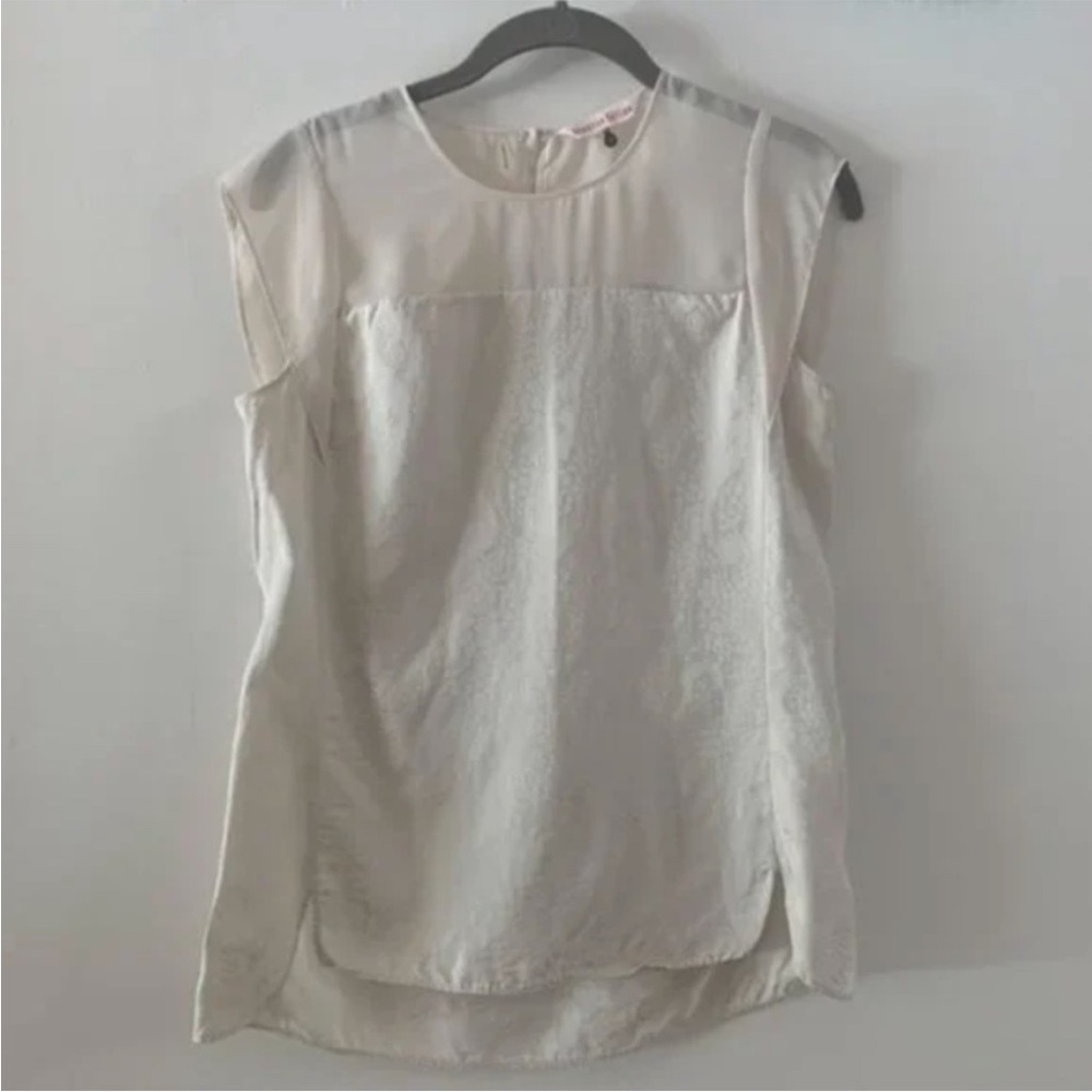White Rebecca Taylor Silk Sheer Panel Snakeskin Short Sleeve Blouse [Size 0]